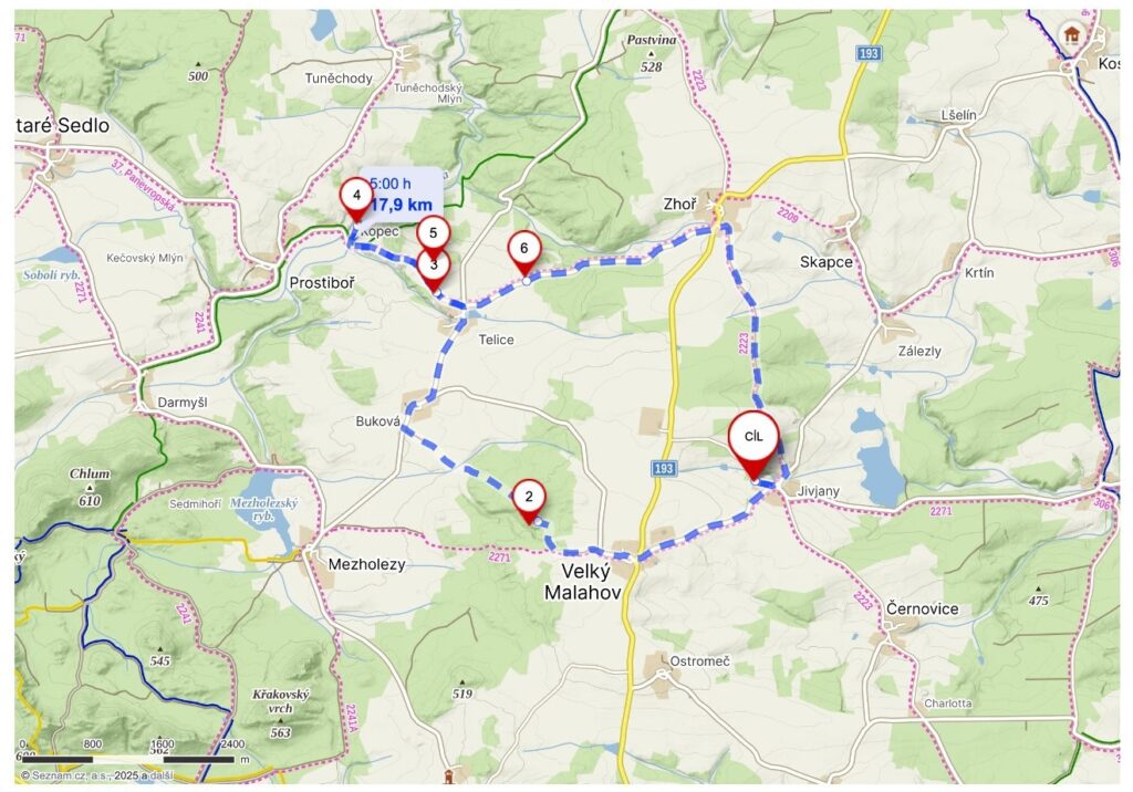 Trasa Keltský skanzen Jivjany - záznam trasy